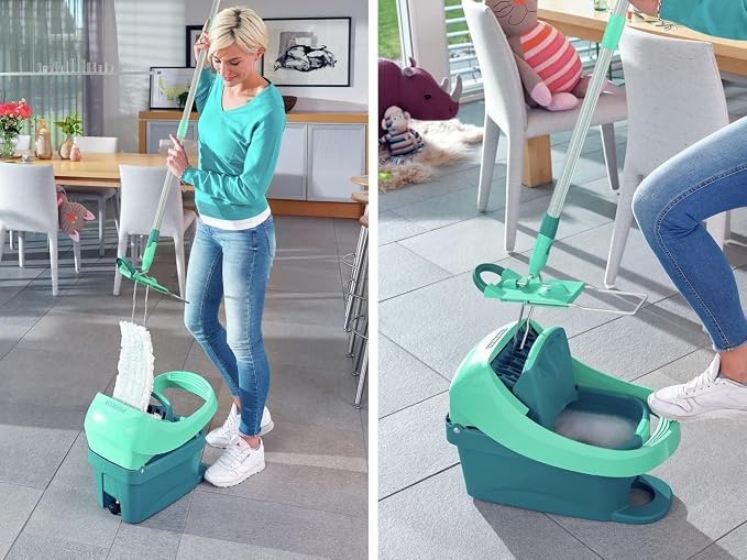 Leifheit "Profi" Mop and Bucket Set with Rollers, Turquoise