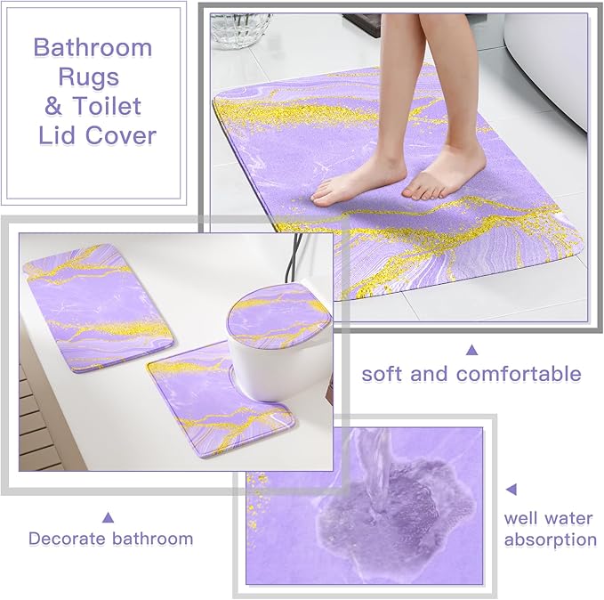 21PCS Bathroom Sets with Shower Curtain and Rugs Bathroom Accessories Set Light Purple Bathroom Set Complete with Trash Can, Toilet Brush, Qtip Holder & 3PCS Soap Dispenser