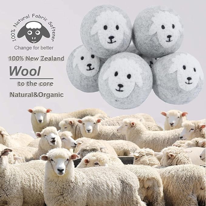 Budieggs Wool Dryer Balls Organic XL 6-Pack | 100% New Zealand Wool, Chemical-Free Natural Fabric Softener | Baby Safe, Hypoallergenic, Reduces Static & Drying Time | Lasts 1000+ Loads