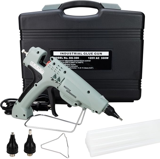 IDL Packaging GG-300 Industrial 300W Hot Glue Gun with 10 pcs Glue Sticks - 1/2" x 10" Full-Size Glue Sticks - Hot Glue Gun Kit for Variety of Surfaces: Foam, Vinyl, Leather, or Upholstery