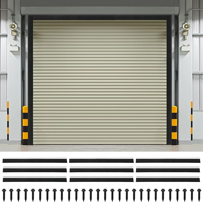 DoubleFill 10 x 10 ft Garage Door Brush Seal Kit, 2 Inch Roll up Door Seal with Aluminum Track, Heavy Duty Nylon Brush for Commercial Doors, Warehouse Barn, Energy Saving, Pest Proof, Black