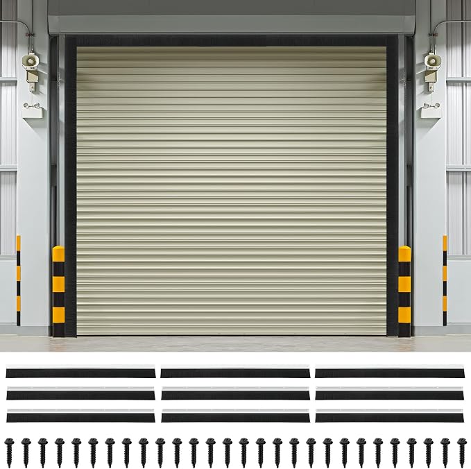 DoubleFill 10 x 10 ft Garage Door Brush Seal Kit, 3 Inch Roll up Door Seal with Aluminum Track, Heavy Duty Nylon Brush for Commercial Doors, Warehouse Barn, Energy Saving, Pest Proof, Black