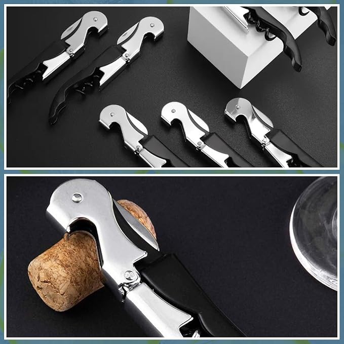 24 Pack Black Corkscrew Wine Openers Upgraded Heavy Duty Stainless Steel Wine Opener Bulk Double Hinged Wine Key for Serves Waiters Bartenders Party Wine Opener Favor (Black)