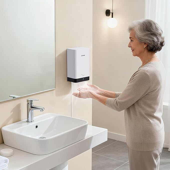 AIKE Compact Hand Dryer for Home Bathroom, Cover ABS Polycarbonate Design, 110V White Model AK2822