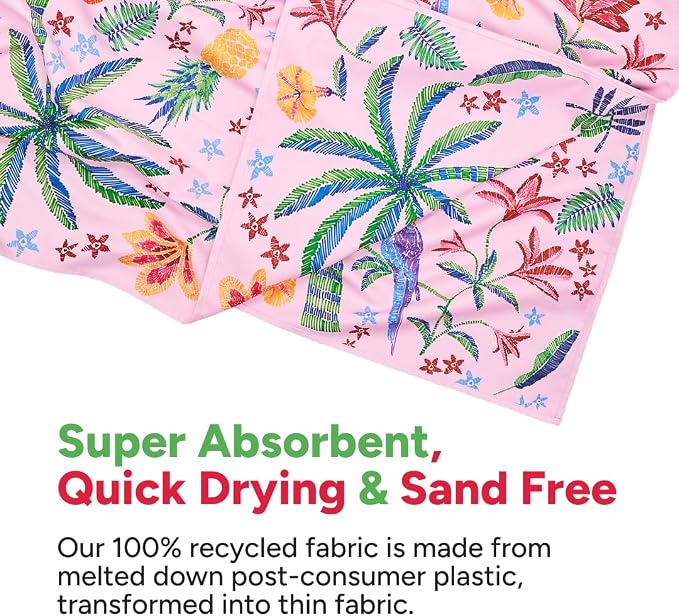 Dock & Bay Beach Towel - Quick Dry, Sand Free - Compact, Lightweight - 100% Recycled - Includes Bag - Pink Paradise - Extra Large (200x90cm, 78x35)