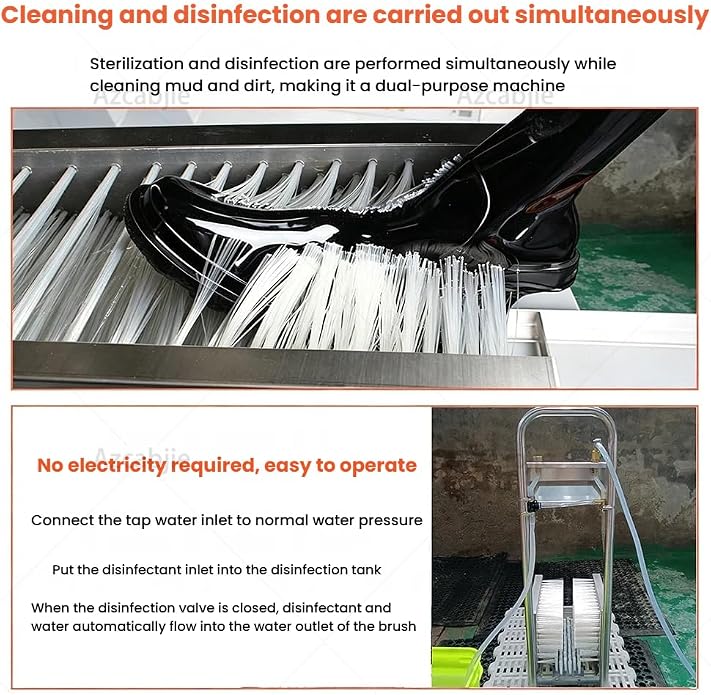 Stainless Steel Boot Scraper & Shoe Cleaning Machine | With Water Spray Gun,Automatic Mud Remover Boot Washer for All Livestock Farm Rain Boots
