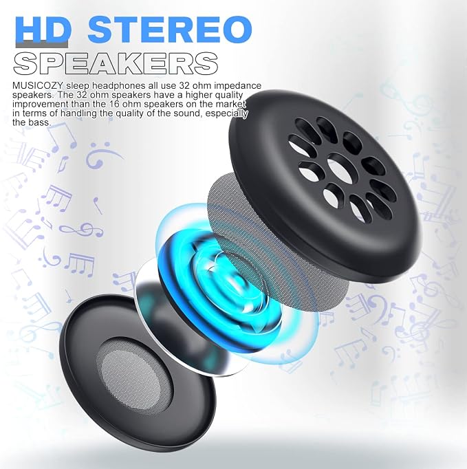 MUSICOZY Sleep Headphones, Bluetooth 5.4 Sleep Mask Headband Headphones Sleeping Eye Mask, Wireless Music Earbuds Earphones with HD Ultra-Thin Stereo Speakers for Side Sleepers Men Women