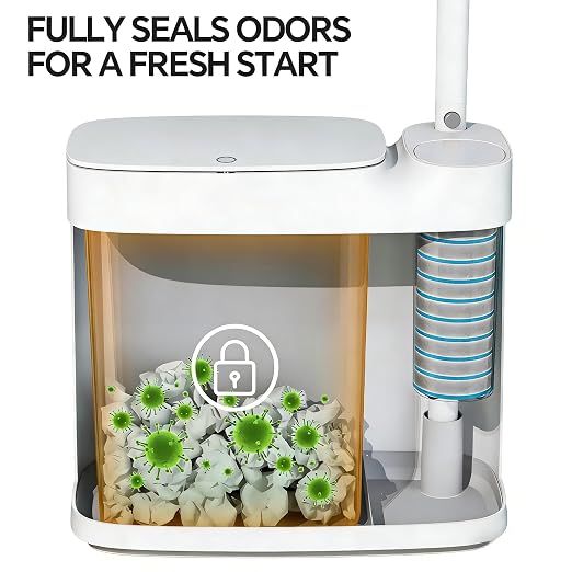 White Plastic Mini Trash Can, Toilet Cleaner Stick, Toilet Brush Holder, 36 Refills, 2-Gallon Trash Can with Pop-Out Lid, Suitable for Bathrooms and Small Toilets.