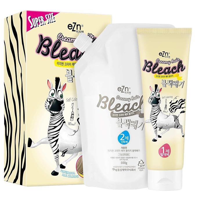 eZn Super Rich Cream Hair Bleach (25oz, 250g+500ml) Korean Permanent Long Hair Color Marula Seed High-Lifting Formula Minimal Damage Enriched with 4 Natural Oil Extract (Super Size)