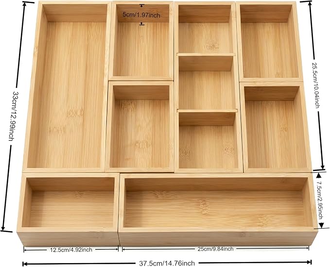 Bamboo Drawer Organizer,Fits Kitchens,Bathrooms,Desk,Utensil,Makeup,Removable Dividers (Natural, M)