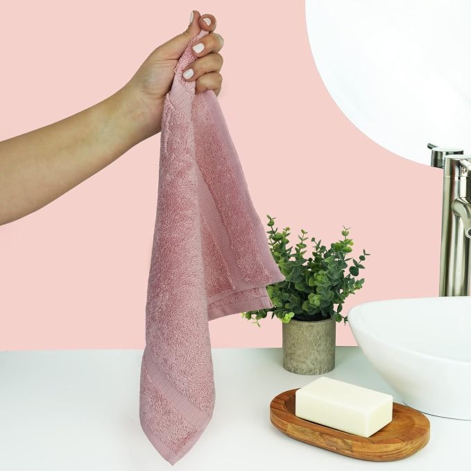 Chakir Turkish Linens 12 Piece Washcloth Set, 100% Cotton Luxury Turkish Washcloths for Bathroom, Soft Absorbent Washcloths, 13 x 13 Inches, Pink