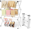 BAKON Space Saving Foldable Clothes Drying Rack, Extendable Rustproof Laundry Rack for Indoor Outdoor Use, No Assembly Required, Suitable for Bathroom Laundry Room Apartment RV, White