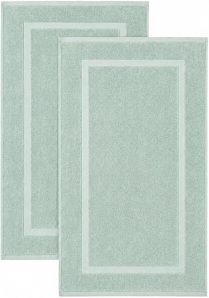 SALBAKOS 2-Piece 100% TurkishCotton BathMat Towel, 20x34 inch SeafoamGreen | Bathroom Floor Towels, Thick Soft Most Absorbent Quick-Dry Durable Large Size Foot Rug, Premium Hotel Quality Made in Turkey