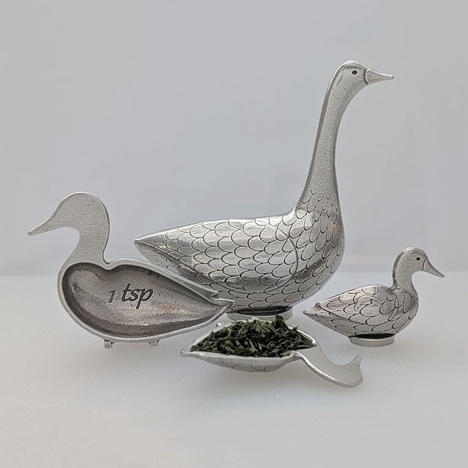Duck Duck Goose 4-Piece Pewter Measuring Spoon Set by Roosfoos, Handmade in the USA