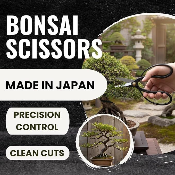 SenkichiKin Bonsai Scissors 7in (180mm) – Made in Japan Pruning Shears, Sharp Carbon Steel for Precision Trimming, Lightweight Tool for Bonsai, Flowers & Indoor Plants, forest Originals