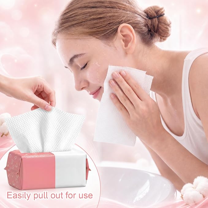 Riakrum Disposable Face Towels Bulk 24 Pack/2400 Ct Makeup Remover Wipes | Plant Fiber Facial Towelettes for Washing Face, 5.9 x 7.9 in, Lint Free Ultra Soft Washcloths, Sensitive Skin, Spa, Travel
