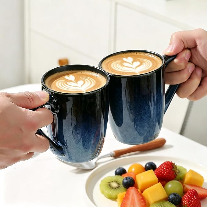 MONITO 14oz Ceramic Coffee Mugs Set of 6,Ice-Snow Blue Mugs with Handle | Perfect for Latte, Cappuccino, Tea & Cocoa, Ideal Reusable Drinking Cups for Home, Kitchen & Office Daily Use