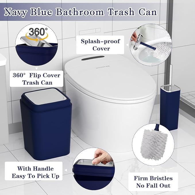 XLHOMO Bathroom Set, 9PC Bathroom Accessory Set, Blue Bathroom Accessories, Blue Bathroom Set, Trash Can, Soap Dispenser for Home Decor