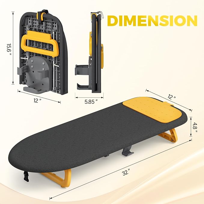 KINGBOARD Tabletop Ironing Board, Small Ironing Board with Iron Holder, Foldable Mini Iron Board, Easy Storage for Travel & Dorm, 12x32 Black & Orange