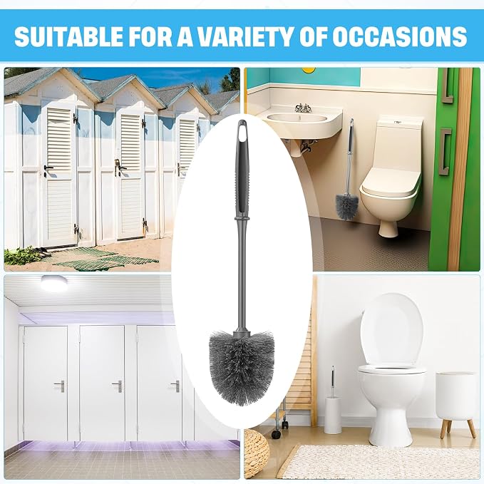Reallnaive 12 Pack Toilet Brush Bulk, Commercial Heavy Duty Professional Toilet Bowl Cleaning Brush for Bathroom, Restroom Maintenance Cleaning Supplies (14 Inch,Grey)