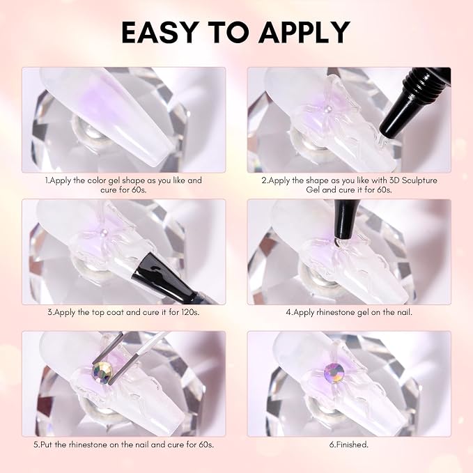 Makartt Rhinestone Glue for Nails with 3D Gel Nail Art Kit DIY Home Use | UV/LED Cured, 15ml Drawing Gel, Molding Gel, 30ML Gem Glue for Nail Charm, Embossed Designs, Rub Chrome Powder