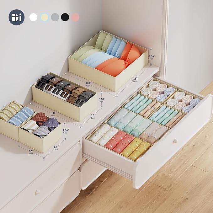 DIMJ Drawer Organizer Clothes Storage- 18 Pack Baby Dresser Organizer for Nursery, Foldable Closet Drawer Organizer Bins for Bedroom Organization, Fabric Storage Dividers for Socks, Underwears, Bras