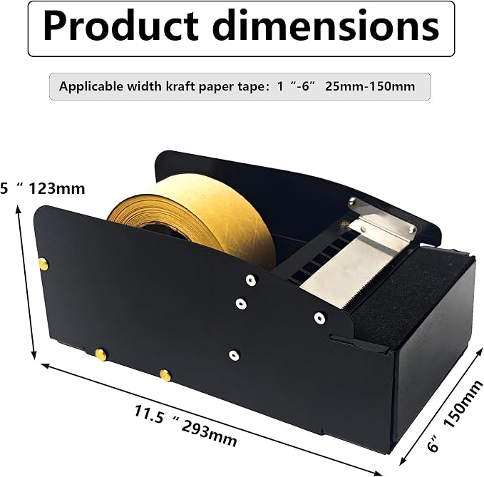 Manual Adjustable Width Kraft Paper Tape Cutter, Suitable for a Maximum of 6-inch Wide Tape, with a Water Brush Cutter, Used for Cardboard Packaging of Express Boxes and Gift Boxes