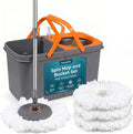 Spin Mop and Bucket Set with 3 Extra Heads, 130cm Extendable Handle - Grey and Orange, Microfibre Mop Head, Self-Wringing System, for All Hard Floors and Tiles
