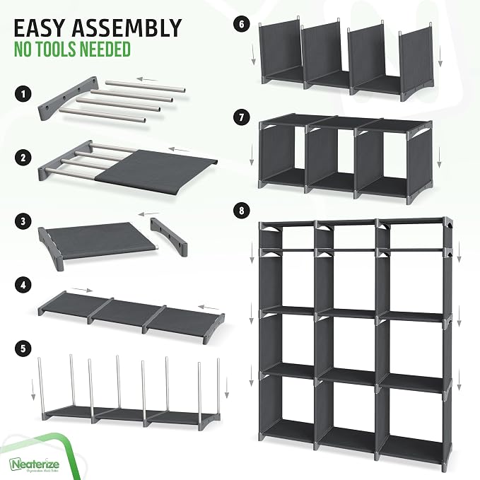 Cube Storage Organizer with 12 Storage Bins Included – Storage Cubes for Home Organization, Toy Storage, Office Storage, Living Room Storage, and General Storage Solution (Dark Grey)