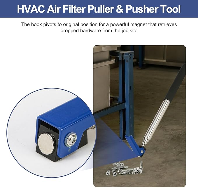 FPP-1 FPP1 Telescopic Filter Puller Pusher Tool with Magnet for HVAC Maintenance, Extends 12 Inches to 7 Feet, Heavy-Duty HVAC Air Filter Tool for Technicians and DIY Homeowners
