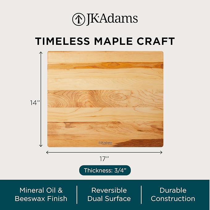 J.K. Adams 17"x14" Wooden Kitchen Cutting Board, Rectangular Chopping Block