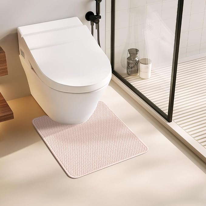 TYUU Toilet Rug, Thin Toilet Rugs U Shaped Washable Non Slip Absorbent Quick Dry Low Pile Toilet Mat, Pink 20"x24" U Shape
