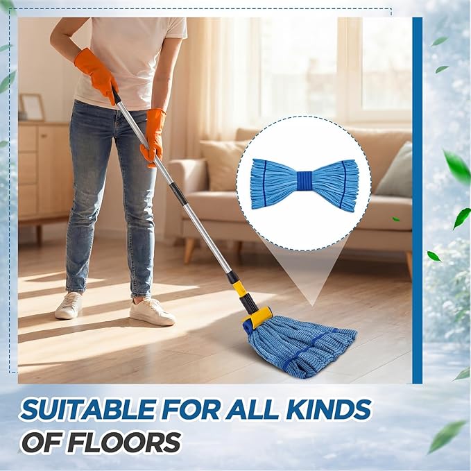 Hushee 6 Pack Large Microfiber Tube Mop Heads 18 oz Heavy Duty Commercial Industrial Wet Mop Head Refill Reusable Machine Washable Looped End Mopheads for Hardwood, Tile, Laminate Floors (Blue)