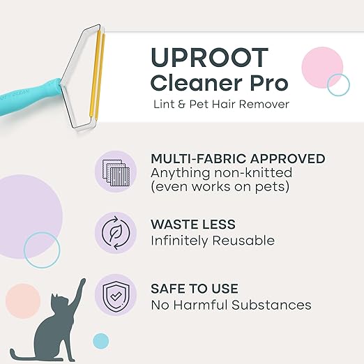 Uproot Cleaner Pro Pet Hair Remover & Dental Finger Wipes Set: The Ultimate Pet Hair Removal Tool for Non-Knit Surfaces & Cat and Dog Teeth Cleaning Wipes for Plaque, Tartar, & Breath