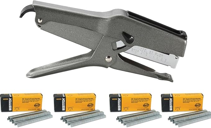 Stanley Bostitch B8 Heavy Duty Plier Stapler (Gray) with 4 Boxes of 1/4" Staples