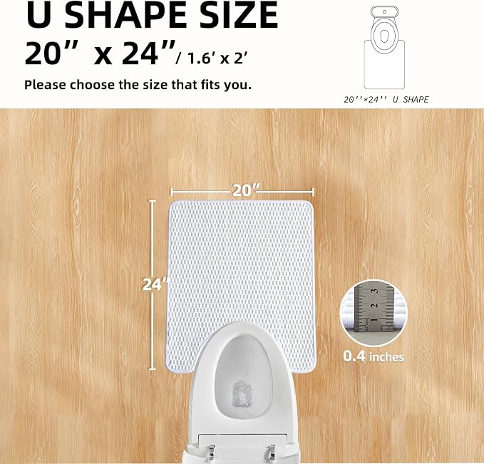 TYUU Toilet Rug, Thin Toilet Rugs U Shaped Washable Non Slip Absorbent Quick Dry Low Pile Toilet Mat, White 20"x24" U Shape