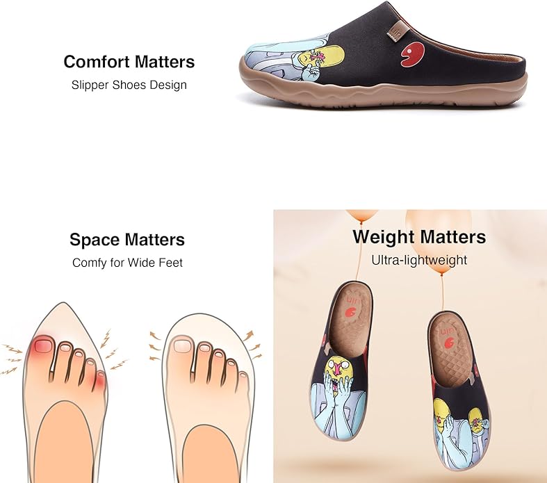 UIN Men's Mules Slipper Loafers Lightweight Mules Walking Casual Clogs Comfort Household Slip Ons Art Painted Travel Shoes Malaga Marine World