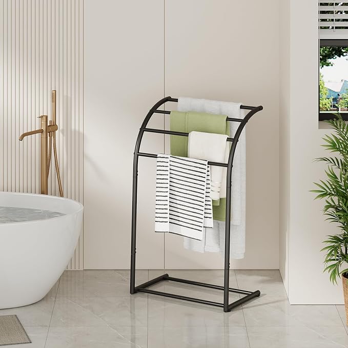 YINMIT Free Standing Towel Rack, Pool Towel Rack Outdoor, 4 Tier Towel Racks for Bathroom, Metal Blanket Rack, Blanket Display and Towel Drying Rack