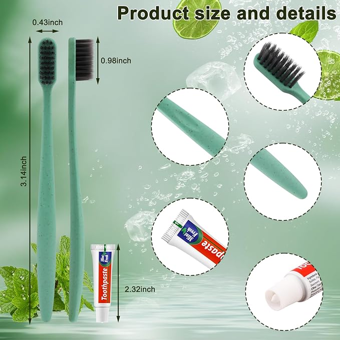 HOFASON Disposable Toothbrushes with Toothpaste, 50 Pack Bulk Travel Toothbrush and Toothpaste Set, Individually Wrapped Travel Size Tooth Brush Paste Kit for Homeless Shelter Charity Church Hotel