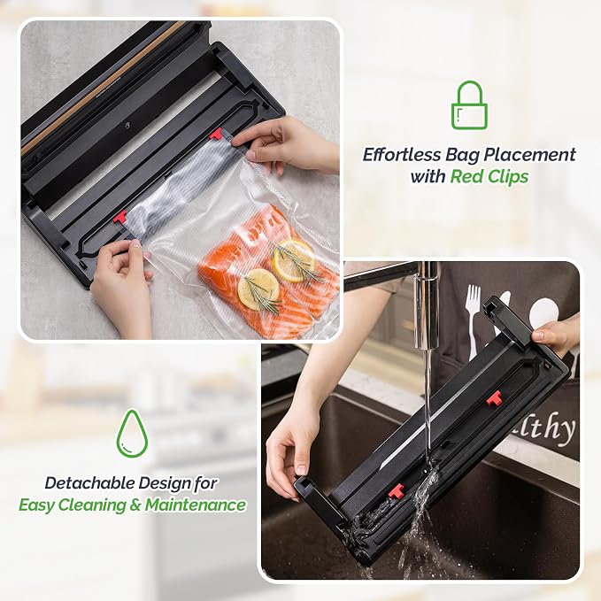 GERYON Vacuum Sealer, Vacuum Sealer Machine for Food Storage with Sealer Bags & Roll, Automatic Food Sealer for Sous Vide, Compact Design, LED Lights, Easy to Clean, Dry & Moist Modes (Grey)