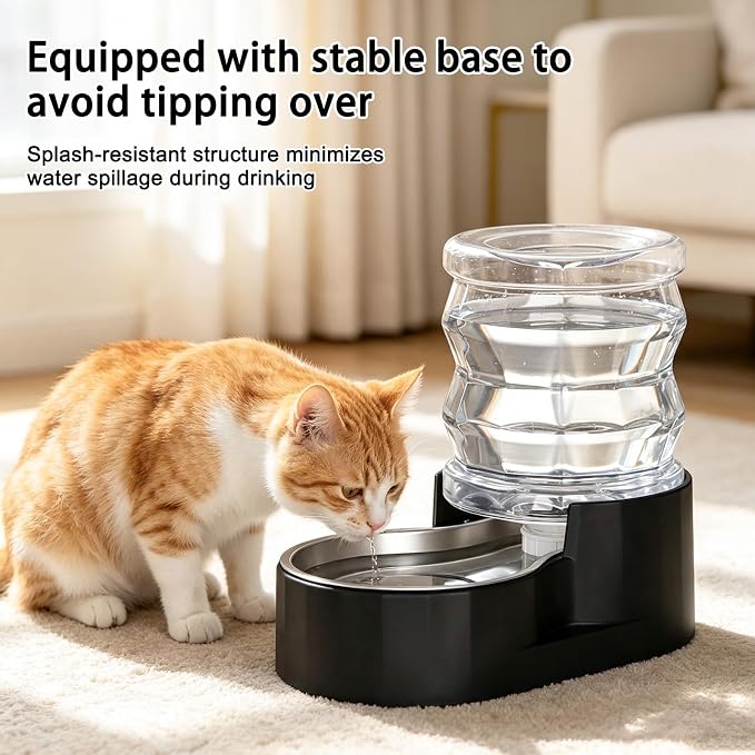 RIZZARI 4L Gravity Cat Water Dispenser:Spill Resistant for Apartments | No Filter Required/Leak-Resistant Design/Easy to Refill,Easy to Clean/Stable Anti-Tip Base/Food-Grade Materials