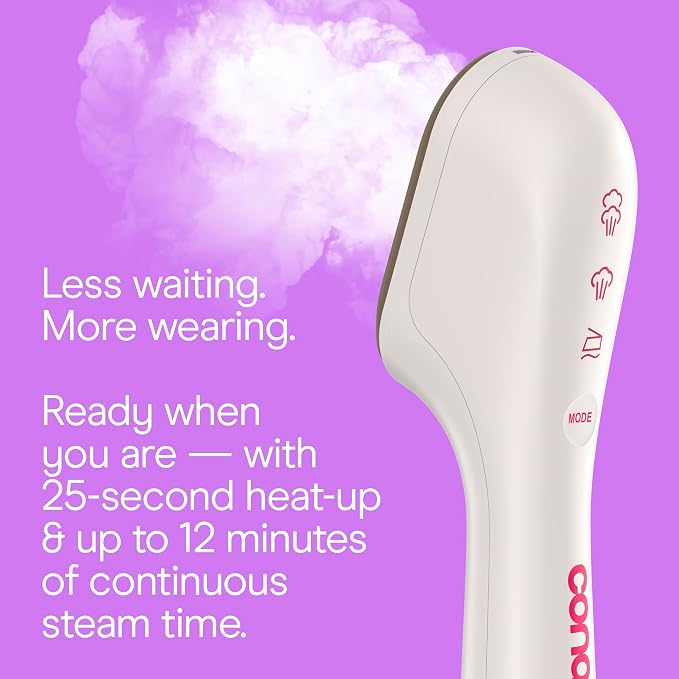 Conair 2-in-1 Steam & Iron Garment Wand, Portable Handheld Fabric Steamer with Ceramic Soleplate, 25-Second Heat-Up, 12-Minute Steam Time, Butter/Berry, GS47BB