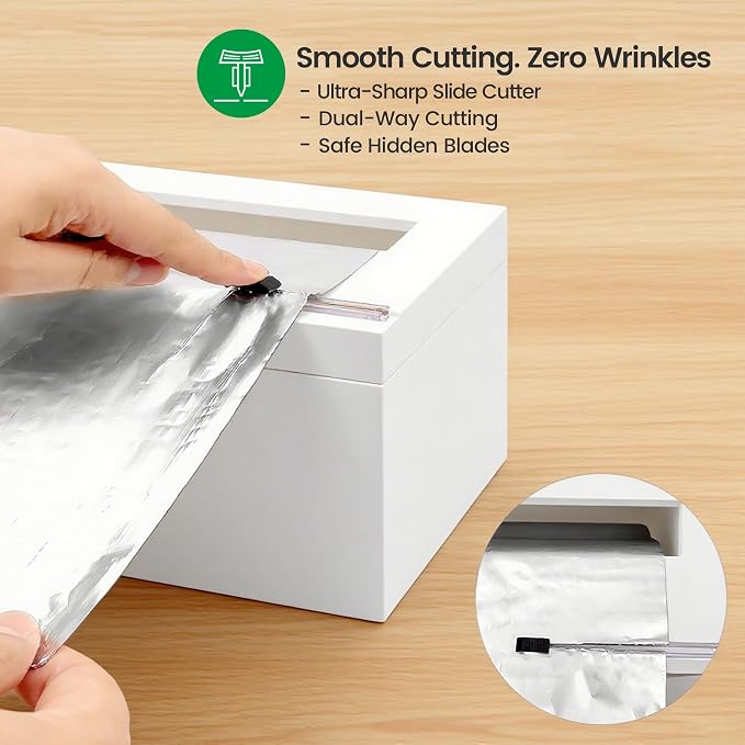 Libreshine White 12 Inch Plastic Wrap Dispenser with Cutter, Commercial Bamboo Holder for Large 3000 Ft Plastic Wrap Rolls and 1000 Ft Foil Rolls, Fits Costco and Kirkland Size Wrap