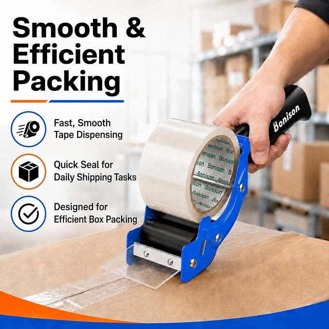 Professional 3 Inch Tape Gun Dispenser, 2-Pack Heavy-Duty Packing Tape Dispenser for Shipping Boxes, Quick Reload, Works with Standard & Thick Tape, Ergonomic Handle for Warehouse, Moving & Office