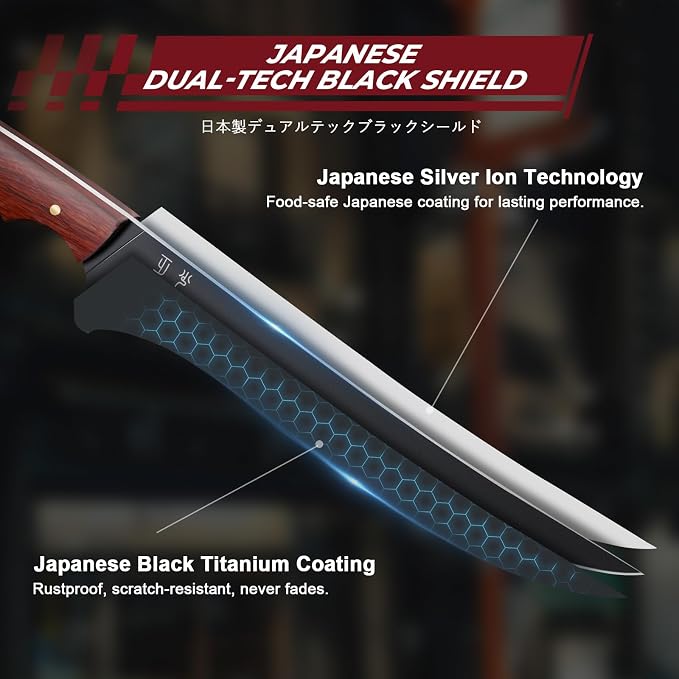 DRGSKL Boning Knife 7 inch - Brisket Trimming Knives for Meat Cutting | Japanese ATS-34 Steel, Full Tang, Ergonomic Walnut Handle, Precision Cutting, Gift Box