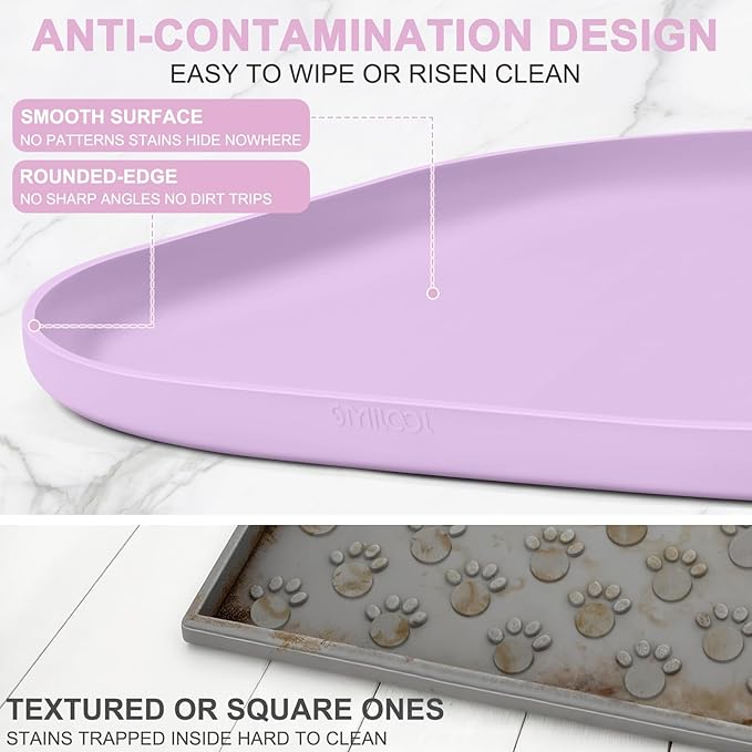 SMILOOL Waterproof Silicone Pet Food Mat with Raised Edge for Dog & Cat | 12" x 12" Non-Slip Small Pet Feeding Mats with Lip for Food & Water Bowl, Food Grade, Easy Cleaning, Lavender