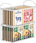 Freezer Organizer Bins, 2 Pack Big Baskets for 5/ 7 Cu.FT Deep Freezer | Stackable Chest Freezer Organizer Bins, Foldable Baskets with Handles, White Storage Container Baskets for Sort Frozen Meats
