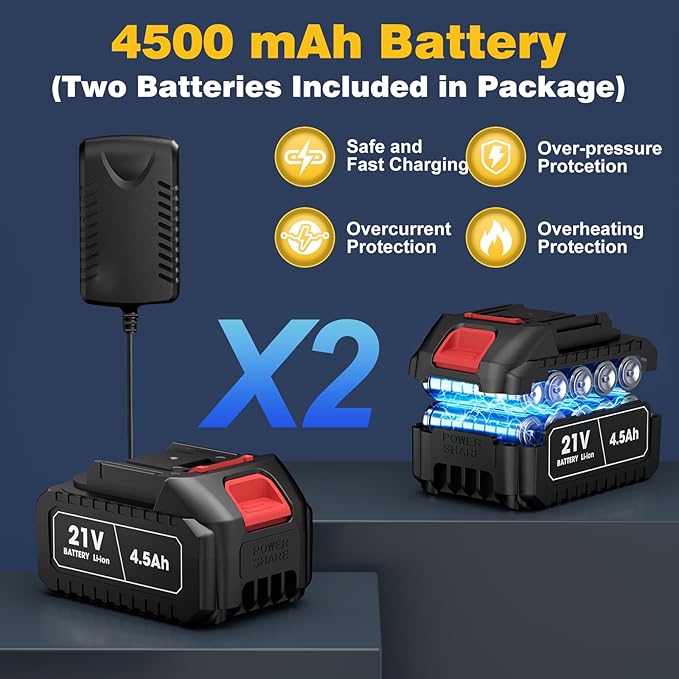 Electric Mini Leaf Blower, Powered Handheld Blower Leaf, Adjustable Wind Speed Cordless 21V Battery Blower with 2 Rechargeable Batteries and Charger, Toolbox, for Yard Leaf & Snow Removal(Black)