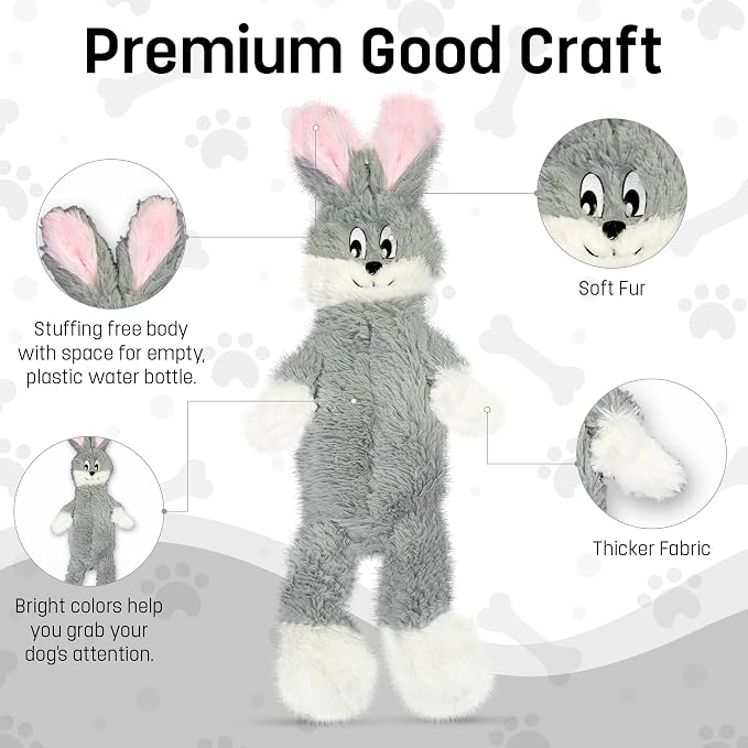 FGA MARKETPLACE Grey Rabbit Dog Toy Flat NO Stuffing NO Squeak, Funny Style Will Entertain Your Pet for Hours, Recommended for Small and Medium Dog 21 INCH Long