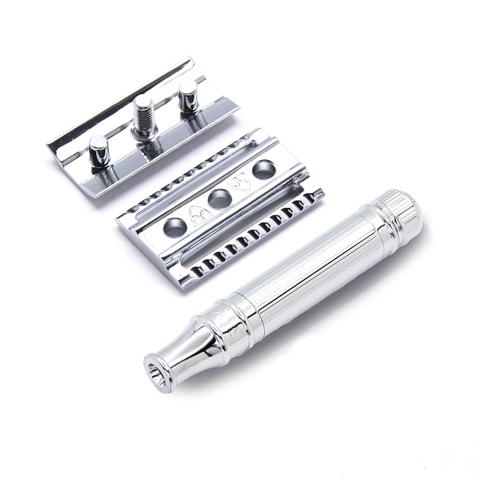 Edwin Jagger DES89LBLAMZ Classic Long Handled Double Edge Manual Eco-Friendly and Reusable Safety Razor for Men and Women for Shaving cream or Soap Fits All DE Razor Blades (Lined)